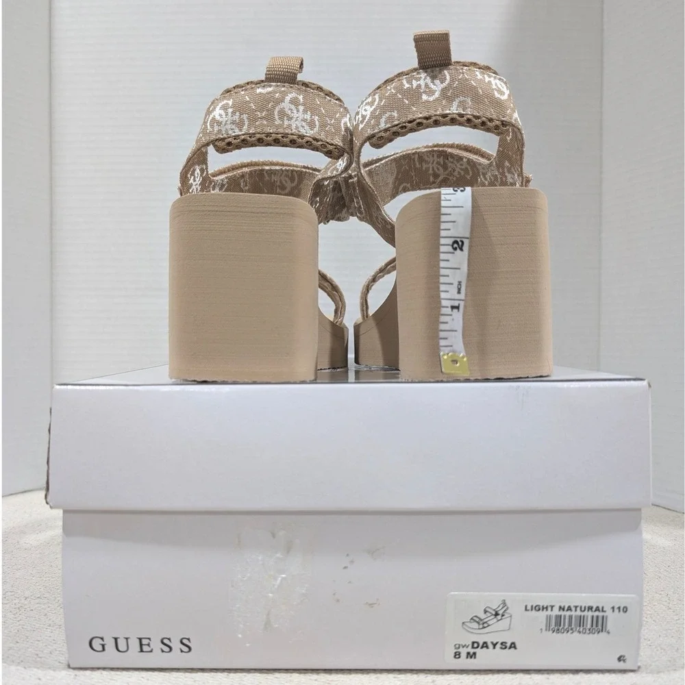 Guess Daysa Quattro G Strappy EVA Wedge Sandals Light Natural 8M NIB